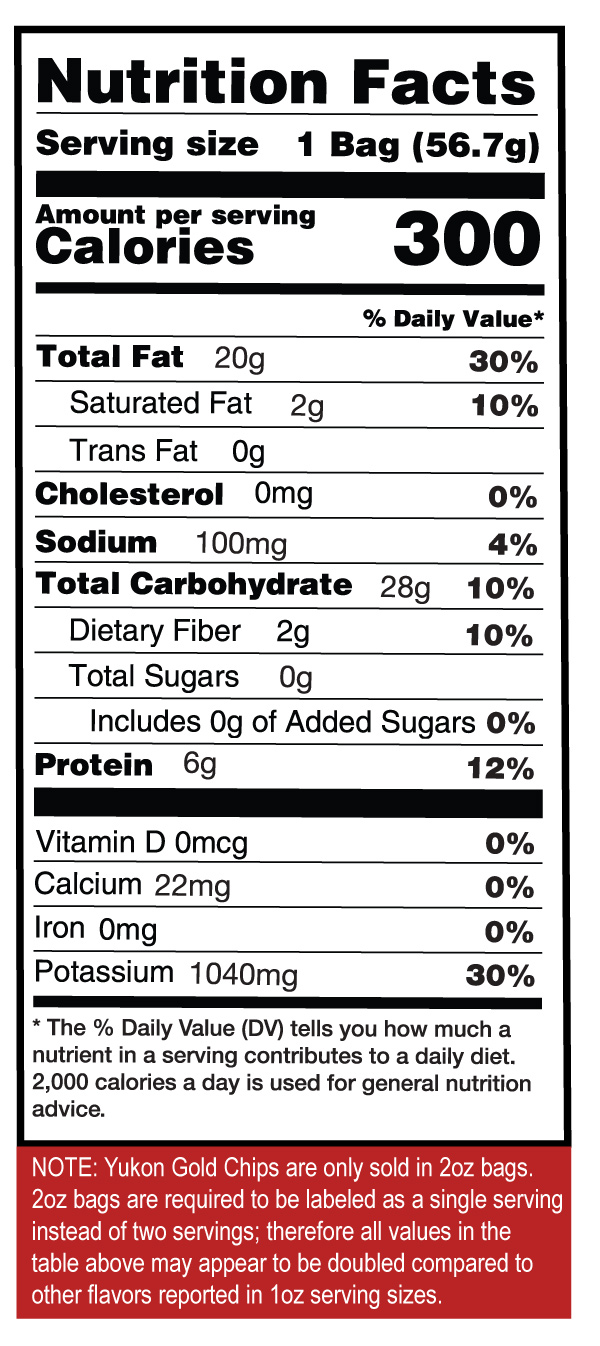 Yukon Gold Chips Case Nutrition Facts