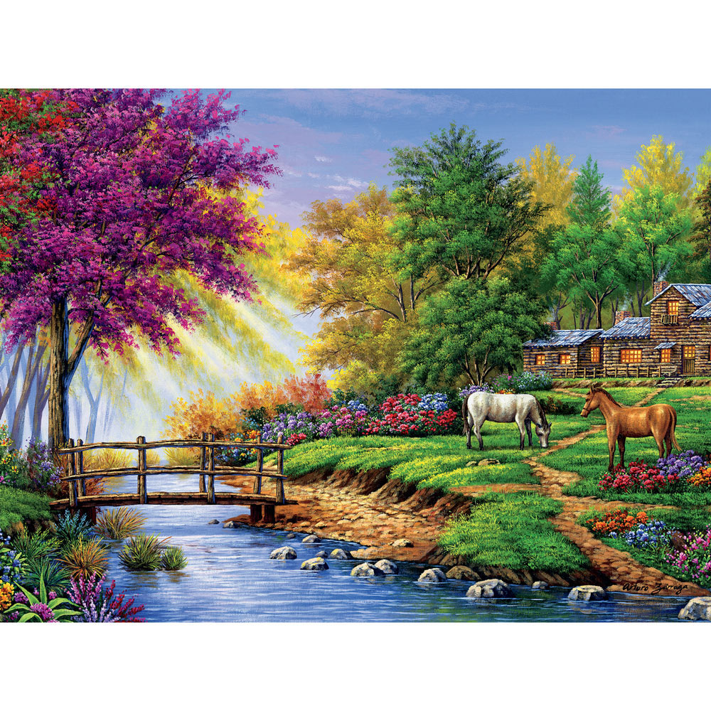 Log Cabin with Ponies 550 Piece Jigsaw Puzzle Spilsbury