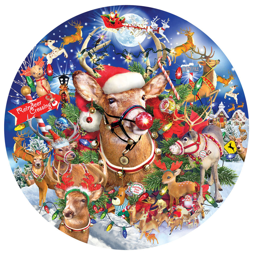 Reindeer Madness 1000 Piece Round Jigsaw Puzzle Spilsbury