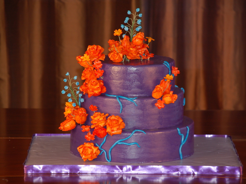 Purple With Burnt Orange Roses - CakeCentral.com, image size:1024x768