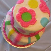 Maggies Bday Cake birthday cake for my neice's Hello Kitty party. 8" and 6" round tiers iced in buttercream with fondant and buttercream...