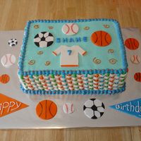 Multi-Sports Ball Cake Birthday cake for 7 year old boy. Balls made from fondant.