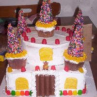 Colorful Candy Castle Castle Cake for my daughter's 3rd birthday....not as nice as I would like but she "helped" me and if you all have ever tried...
