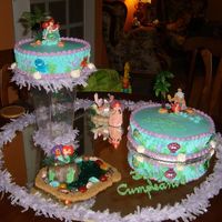 The Little Mermaid Cake was done for my friend's two year old daughter. I actually put some live fish in the vase holding up the smallest cake to give it...