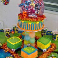 Stephen's Cake My son's 5th birthday this past Sunday. 8 x 3-in cake on top and 4 3x3x3-in cakes bottom. All colors mixed at home. Vanilla cake,...