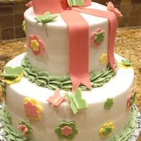 Baby Shower Cake W/butterflies baby shower cake, pink, yellow, green with butterflys