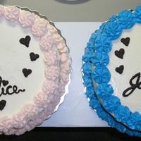 Alice & Jackie Alice's cake is white w/strawberry cream filling iced w/stablized whipped cream,,,,,,,,,,Jackie's cake is butter pecan filled and...