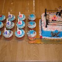 Lennon The Wrestler Wrestling cake and cupcakes for a 2 yr old who loves to wrestle his siblings. Thanks for looking.