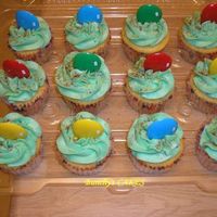 Noah's Balloon Cupcakes Balloon cupcakes to accompany the Boston creme pie cake. Plastic balloon cupcake pics. Thanks for looking.