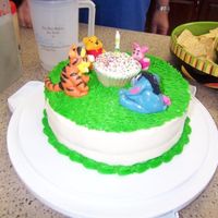 Pooh And Friends This is the cake I made for my son's first birthday. Grass is bc, figures were sculpted with mmf.