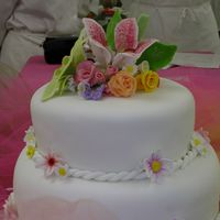Fondant Covered Cake With Fondant Flowers 