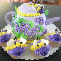 Tea Pot And Cupcakes This was for a little girl's first birthday and her great grandmother's birthday. The grandmother collects tea pots and loves...