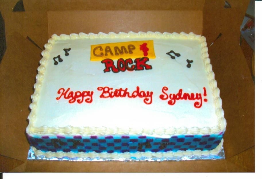Camp Rock I made this trying to make it look like their invitation. The sides were airbrushed. I used fondant for the logo.