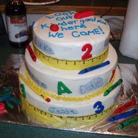 Preschool Graduation I made this cake for my daughters preschool class. It's Bc frosting with fondant crayons etc. I also had all the kids in class write...
