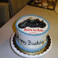 Motorcycle Birthday This was a cake I did for a co-worker's boyfriend. I had a transparency copied and cut it out and put it on a cake. They enjoyed it.