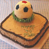 Soccer Cake For 40Th B-Day My first attempt using the soccer ball mold. Turned out a bit lopsided but the person who it was for loved it. There is a lot of cake here...