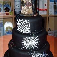 Halloween Wedding Cake 6,8 & 10 inch round cake with black fondant and white spider web