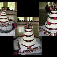 4-Tier Wedding Cake With Black And Watermelon Ribbon Top and bottom tier were devil's food cake with cookies & cream filling, middle two tiers were white cake with strawberry filling...