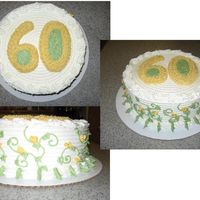 Vines And Rosebuds Surprise 60th birthday cake - devil's food cake with raspberry filling and buttercream icing