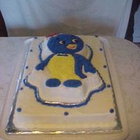 Pablo Cake This is a 12" x 18" marble cake, torted and filled with chocolate pudding "mousse", iced in BC onto which a Pablo cake...