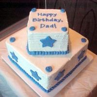 Hubby's Birthday Cake My first stacked cake. 8" and 4" tiers, red velvet with cream cheese filling and BC, used bubble straws for support. The stars...