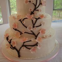 Cherry Blossom Wedding Cake This is my first wedding cake. It was made for my niece's wedding. WASC, buttercream frosting with cherry-nut filling. fondant...