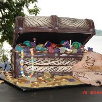 Treasure Chest I made this cake for my son's 3rd birthday party. Three layers of 9x13 Chocolate cake with BC. The lid is one layer of cake with rice...