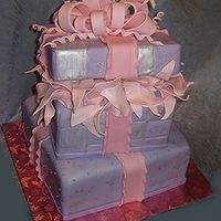 Wedding Shower Gift Cake White and yellow cakes w/ MMF. Accants are MMF and Gumpaste, Silver is diluted pearl dust brushed and stamped on.