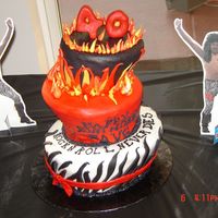 80"s Rock This has been my biggest disaster cake to date, to many problems to list but here it is. 3 Tier topsy turvy cake all chocolate and yellow...