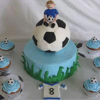 Will's 8Th Birthday Rice Krispie w/fondant Soccer ball. Boy and grass are fondant. Thanks to Helipops for the grass idea.