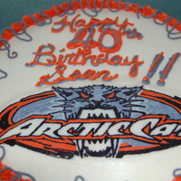 Arctic Cat Cake Birthday cake done for a snowmobile enthusiast. Buttercream covered with buttercream transfer, vanilla sour cream pound cake