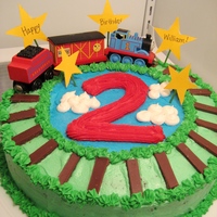 Thomas The Train Cake Thomas the train cake for son's 2nd birthday. Chocolate mint cake frosted with buttercream, hershey's chocolate bar rails, real...