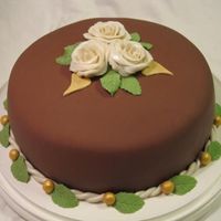 A Cake For My Boss My boss is leaving today, and I've made this cake for her. It's a chocolate cake with chocolate cream, covered with chocopaste...