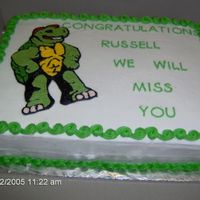 Retirement Cake Made for a retirement at my work. Piping Gel Transfer all Buttercream. I wasn't happy that my I let the turtle crust before I could...