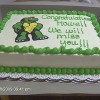 Retirement Cake Retirement cake for co-worker today. Another Snapper turtle similar to my cake from 2005. I traced the turtle and tried the pin prick...