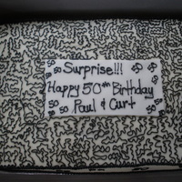 50Th Birthday Cake half chocolate half vanilla with buttercream. everything is buttercream. except the rectangle in the middle.