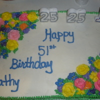 51St Flower Birthday Cake half chocolate half vanilla. all buttercream. all flowers are buttercream. thanks for looking