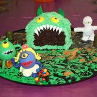 Did You Say Something? 6" round chocolate cake, three layers with chocolate filling and Buttercream Icing. The ears, eyes and teeth are made with Royal Icing...