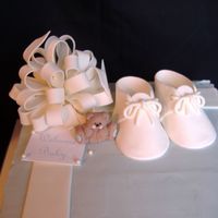 Close Up Of Baby Shower Package Cake Close up of the bow, bear, and booties.