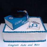 Grad Cake For My Neighbor 3 layer chocolate cake with IMBC filling and buttercream frosting. Gumpaste diploma and cake book with fondant accents...Gumpaste cap and...