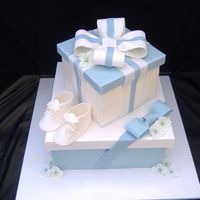 Blue Booties And Bows Based on one of Sugarshack's designs, only in blue instead of pink. a 6 and 10 inch square frosted with buttercream, gumpaste box lids...