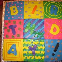 Happy Birthday Cake I made based on one in a Wilton Yearbook ('04 ?). Covered in marshmallow fondant and buttercream.