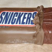 Snickers This cake is a giant snicker bar. It was chocolate cake with fudge filling topped with smushed snicker bars then more cake, then iced in...