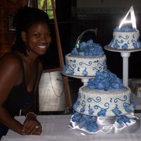 My First Wedding Cake! White Almond Sour Cream Cake with BC icing. Creme Bouquet flavoring was used to add a special taste! Wilton cake stand was not stable at...