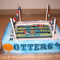 Swim Team My first pool cake. Made this for my girls swim team end of season banquet.