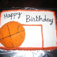 Basketball Birthday Cake Real simple birthday cake. 9x13 cake and half of a ball cake. Stars all over ball cake for bball.