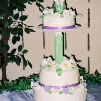 Calla Lily Cake This is a cake for a 10th anniversary celebration. The calla lillies and leaves were made from fondant and the stems were made from a...