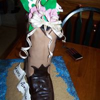 Cowboy Boot made this for an anniversary. white cake with butter cream and carmel filling with pecans. my first shoe let alone boot. styrofoam heal and...