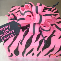 Pink And Black Zebra Buttercream iced w/fondant stripes and bow.