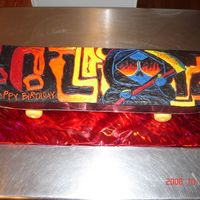 Skateboard Cake Buttercream iced. Copied the boy's actual skateboard design.